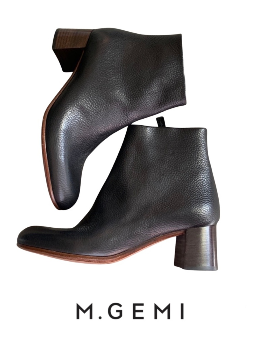 M. Gemi Black Leather Ankle Booties
